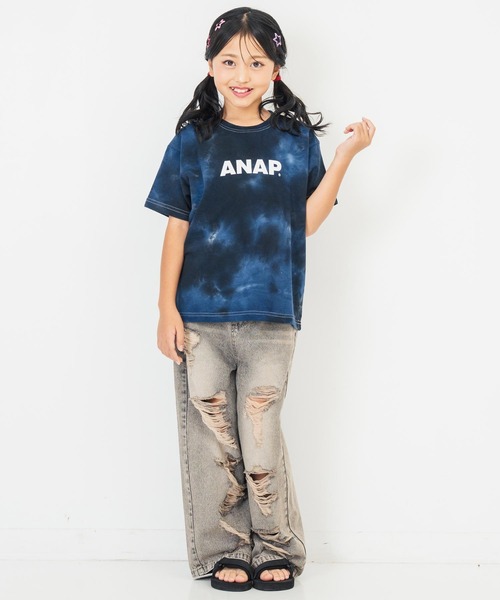 ANAP kids（アナップキッズ）の「ミニ裏毛 マーブルタイダイ柄 ロゴTシャツ【親子お揃い】（Tシャツ/カットソー・キッズ・ライトグレー/ブラック/ブルー・110cm/120cm/130cm）」の20枚目の写真