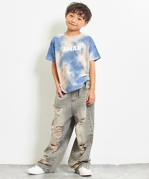 ANAP kids（アナップキッズ）の「ミニ裏毛 マーブルタイダイ柄 ロゴTシャツ【親子お揃い】（Tシャツ/カットソー・キッズ・ライトグレー/ブラック/ブルー・110cm/120cm/130cm）」の17枚目の写真