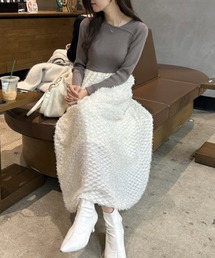 【Cherir Mignon】フリンジジャガード切替アシメネックニットワンピース