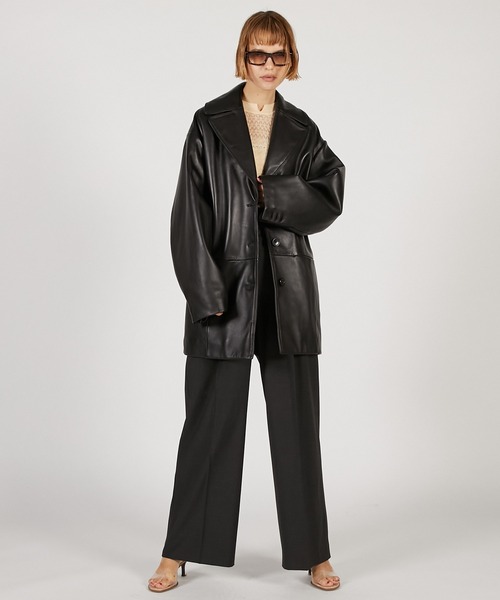 PRANK PROJECT（プランクプロジェクト）の「オーバーカラーシープレザージャケットコート / Overcoat Leather Jacket Coat（その他アウター・レディース・ブラウン/ブラック・FREE）」の5枚目の写真