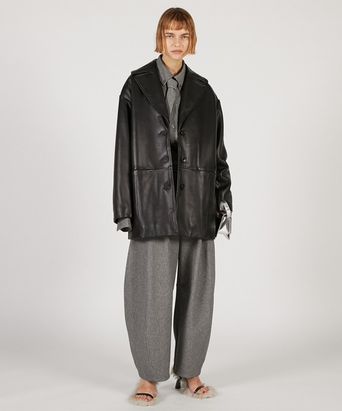 PRANK PROJECT（プランクプロジェクト）の「オーバーカラーシープレザージャケットコート / Overcoat Leather Jacket Coat（その他アウター・レディース・ブラウン/ブラック・FREE）」の4枚目の写真