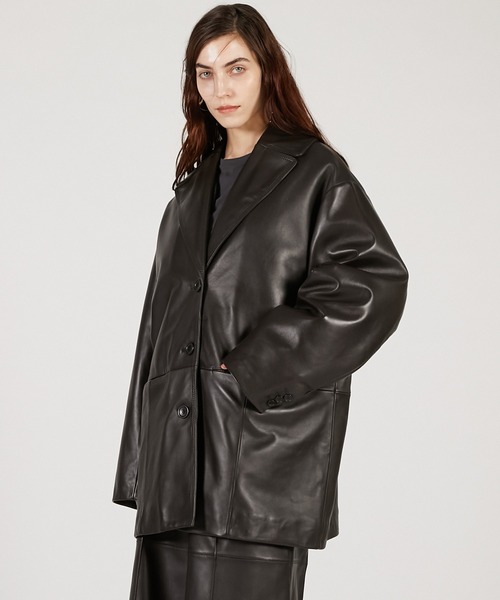 シープレザーの黒コート STEVEN ALAN（スティーブンアラン） コート ジャケット シボ シープ