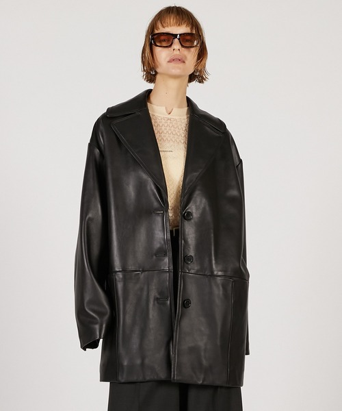 PRANK PROJECT（プランクプロジェクト）の「オーバーカラーシープレザージャケットコート / Overcoat Leather Jacket Coat（その他アウター・レディース・ブラウン/ブラック・FREE）」の22枚目の写真