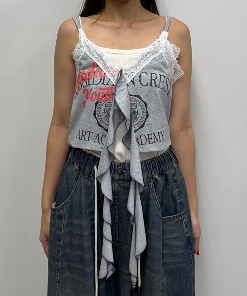 CIAOPANIC（チャオパニック）の「ドロップフリルカットロゴビスチェ（キャミソール・レディース・ベージュ/グレー・ONE SIZE）」の10枚目の写真