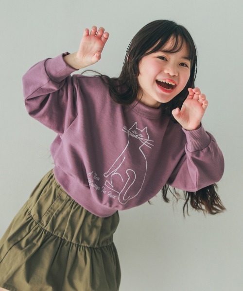 NHT（エヌエイチティー）の「NHT/エヌエイチティー cat　ドルマンショートトレーナー（スウェット・キッズ・ラベンダー/アイボリー/チャコールグレー・140cm/130cm/120cm/160cm/150cm/110cm）」の3枚目の写真
