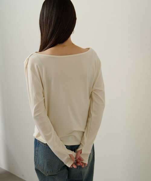 Omekashi(オメカシ)の「ドレープロングTシャツ(Tシャツ/カットソー・レディース・オフホワイト/ブラック/ライトグレー/チャコールグレー・FREE)」の9枚目の写真