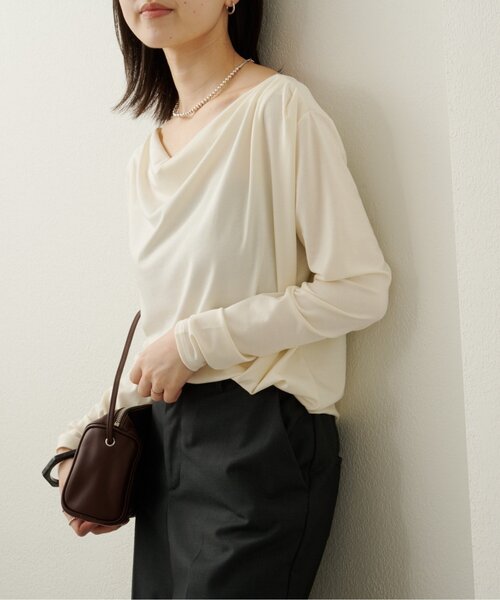 Omekashi(オメカシ)の「ドレープロングTシャツ(Tシャツ/カットソー・レディース・オフホワイト/ブラック/ライトグレー/チャコールグレー・FREE)」の14枚目の写真