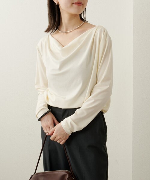 Omekashi(オメカシ)の「ドレープロングTシャツ(Tシャツ/カットソー・レディース・オフホワイト/ブラック/ライトグレー/チャコールグレー・FREE)」の16枚目の写真