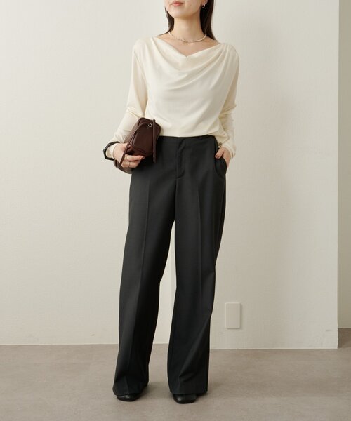 Omekashi(オメカシ)の「ドレープロングTシャツ(Tシャツ/カットソー・レディース・オフホワイト/ブラック/ライトグレー/チャコールグレー・FREE)」の22枚目の写真