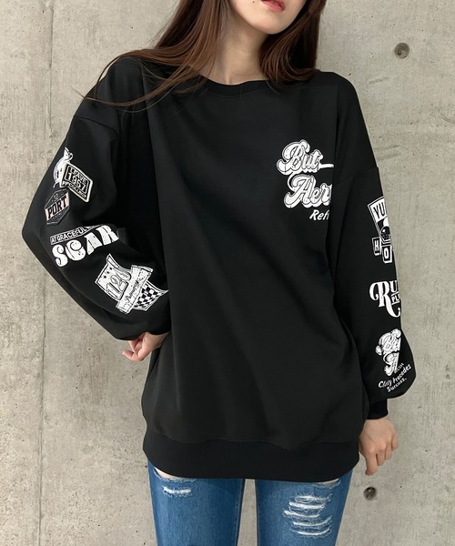 セール】ワッペンデザインバックプリントトレーナー（スウェット