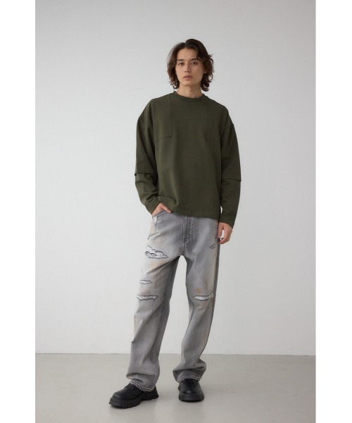 AZUL by moussy(アズールバイマウジー)の「クロスパネルスウェット(スウェット・メンズ・カーキ/ブラック/ライトグレー/ダークネイビー・SMALL/LARGE/MEDIUM)」の19枚目の写真