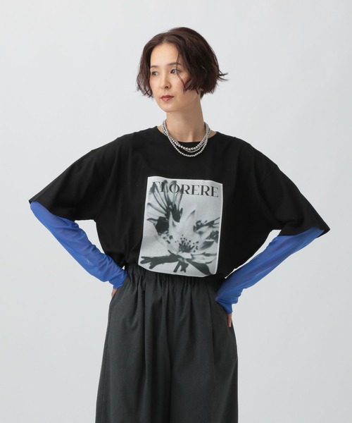 LEPSIM（レプシィム）の「フォトプリント袖レイヤーT　591435（Tシャツ/カットソー・レディース・オフホワイト/ブラック/チャコールグレー・FREE）」の10枚目の写真