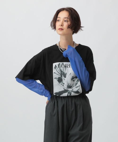 LEPSIM（レプシィム）の「フォトプリント袖レイヤーT　591435（Tシャツ/カットソー・レディース・オフホワイト/ブラック/チャコールグレー・FREE）」の11枚目の写真