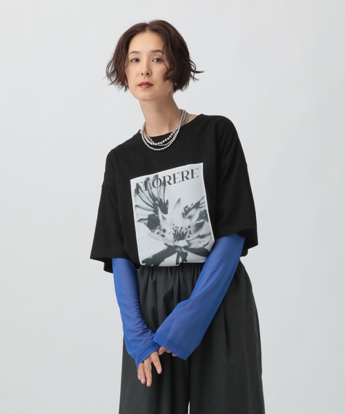 LEPSIM（レプシィム）の「フォトプリント袖レイヤーT　591435（Tシャツ/カットソー・レディース・オフホワイト/ブラック/チャコールグレー・FREE）」の12枚目の写真