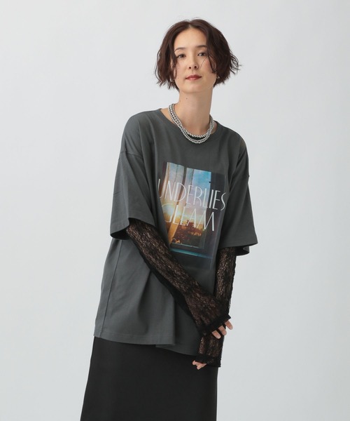 LEPSIM（レプシィム）の「フォトプリント袖レイヤーT　591435（Tシャツ/カットソー・レディース・オフホワイト/ブラック/チャコールグレー・FREE）」の17枚目の写真