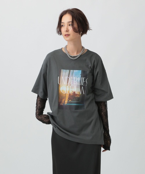 LEPSIM（レプシィム）の「フォトプリント袖レイヤーT　591435（Tシャツ/カットソー・レディース・オフホワイト/ブラック/チャコールグレー・FREE）」の18枚目の写真