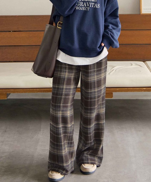 CHAN ME(チャンミ)の「チェックイージーワイドパンツ(その他パンツ・レディース・ネイビー/ブラウン/ブラック・MEDIUM/LARGE/X-LARGE)」の3枚目の写真
