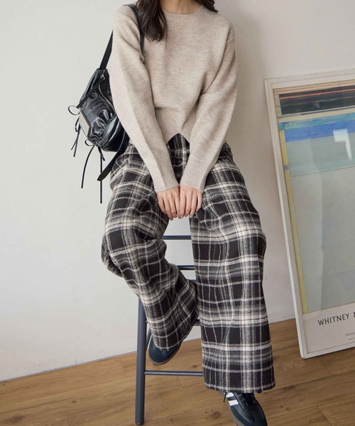 CHAN ME(チャンミ)の「チェックイージーワイドパンツ(その他パンツ・レディース・ネイビー/ブラウン/ブラック・MEDIUM/LARGE/X-LARGE)」の2枚目の写真