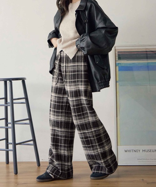 CHAN ME(チャンミ)の「チェックイージーワイドパンツ(その他パンツ・レディース・ネイビー/ブラウン/ブラック・MEDIUM/LARGE/X-LARGE)」の12枚目の写真