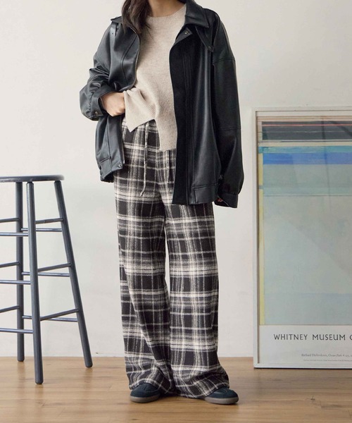 CHAN ME(チャンミ)の「チェックイージーワイドパンツ(その他パンツ・レディース・ネイビー/ブラウン/ブラック・MEDIUM/LARGE/X-LARGE)」の13枚目の写真