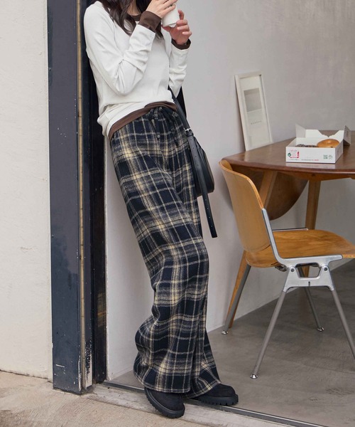 CHAN ME(チャンミ)の「チェックイージーワイドパンツ(その他パンツ・レディース・ネイビー/ブラウン/ブラック・MEDIUM/LARGE/X-LARGE)」の6枚目の写真