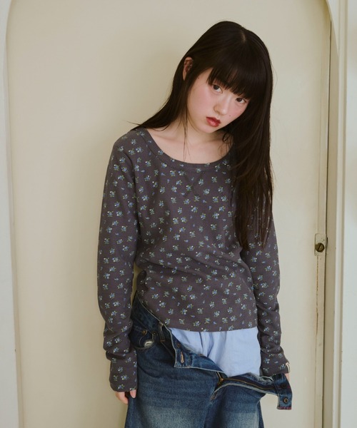 common gull products.（コモンガルプロダクツ）の「小さなお花畑のワッフルロンTEE（Tシャツ/カットソー・レディース・アイボリー/グレー系/ネイビー・LARGE/MEDIUM/SMALL）」の12枚目の写真