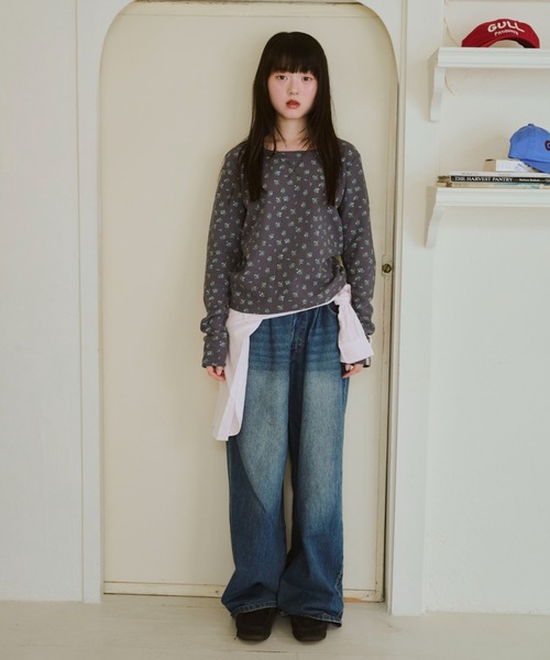【common gull products】小さなお花畑のワッフルロンTEE M common gull products.（コモンガルプロダクツ）の「小さな