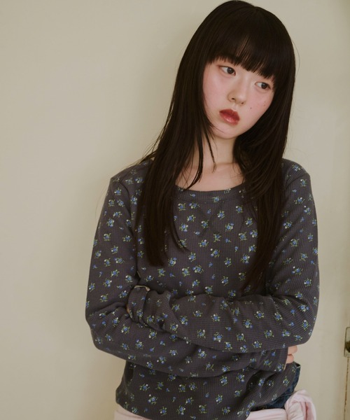 【common gull products】小さなお花畑のワッフルロンTEE M common gull products.（コモンガルプロダクツ）の「小さな