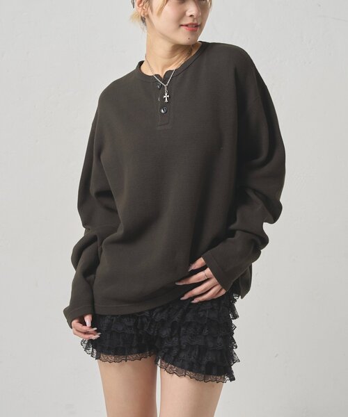 ドゥーズィエムクラス 22SS ワッフルTシャツ カットソー ヘンリーネック Sourcream（サワークリーム） tシャツ 「UNISEX」Sourcreamワッフル