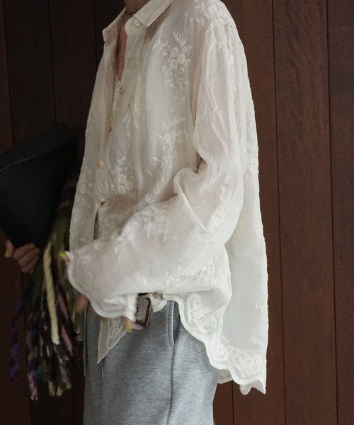 セミシアー フラワー刺繍シャツ chw25a077-ファッション通販