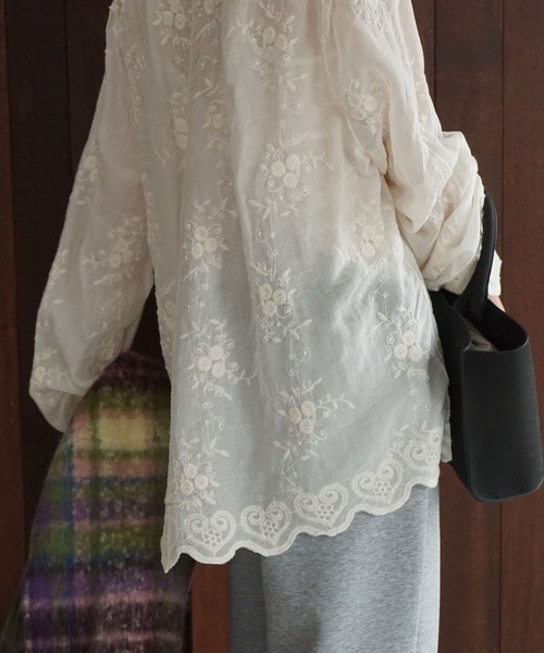 セミシアー フラワー刺繍シャツ chw25a077-ファッション通販