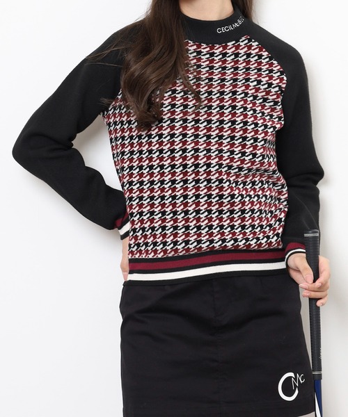 CECIL McBEE（セシルマクビー）の「HOUND TOOTH　KNIT（ニット/セーター・レディース・バーガンディー/ネイビー・1(S)/2(M)）」の2枚目の写真