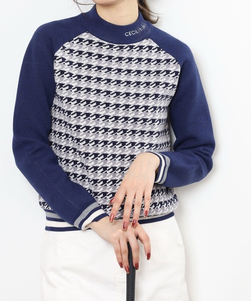 CECIL McBEE（セシルマクビー）の「HOUND TOOTH　KNIT（ニット/セーター・レディース・バーガンディー/ネイビー・1(S)/2(M)）」の3枚目の写真