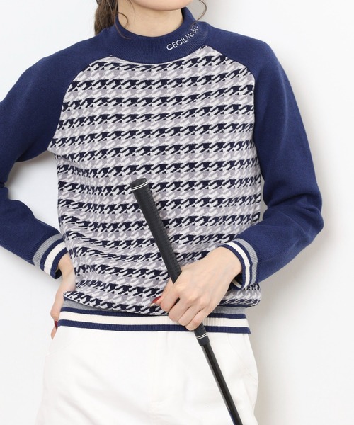 CECIL McBEE（セシルマクビー）の「HOUND TOOTH　KNIT（ニット/セーター・レディース・バーガンディー/ネイビー・1(S)/2(M)）」の4枚目の写真