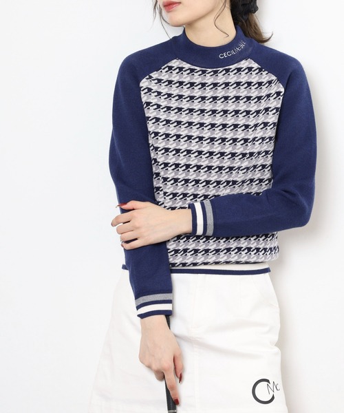 CECIL McBEE（セシルマクビー）の「HOUND TOOTH　KNIT（ニット/セーター・レディース・バーガンディー/ネイビー・1(S)/2(M)）」の5枚目の写真