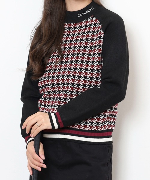 CECIL McBEE（セシルマクビー）の「HOUND TOOTH　KNIT（ニット/セーター・レディース・バーガンディー/ネイビー・1(S)/2(M)）」の8枚目の写真