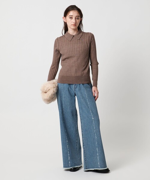 FILL THE BILL(フィルザビル)の「<FILL THE BILL>ライン クラッシュ デニム パンツ(デニムパンツ・レディース・ライトブルー/ブラック・26/27/28)」の3枚目の写真