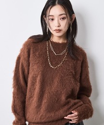 ヘアリークルーネックニット<大きいサイズ有>シックスタイル