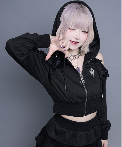 ililil(イルイルイル)の「『ililil/イルイルイル』【†ぴえん卒業†スウェットパーカー&ティアードスカートセット】(セットアップ・レディース・ブラック/レオパード・FREE)」の8枚目の写真