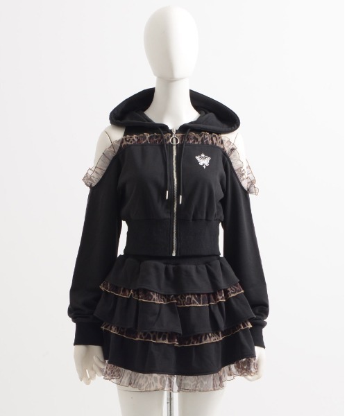 ililil(イルイルイル)の「『ililil/イルイルイル』【†ぴえん卒業†スウェットパーカー&ティアードスカートセット】(セットアップ・レディース・ブラック/レオパード・FREE)」の19枚目の写真