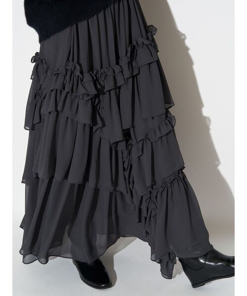 ELENDEEK（エレンディーク）の「シフォンティアードスカート（スカート・レディース・チャコールグレー/ボルドー・01/02）」の5枚目の写真