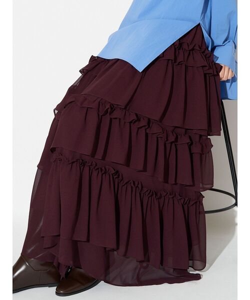 ELENDEEK（エレンディーク）の「シフォンティアードスカート（スカート・レディース・チャコールグレー/ボルドー・01/02）」の11枚目の写真