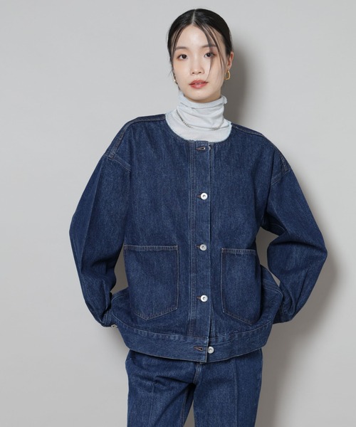 NANO universe（ナノユニバース）の「ノーカラーデニムジャケット（デニムジャケット・レディース・ライトブルー/ダークネイビー/ネイビー・FREE）」の3枚目の写真