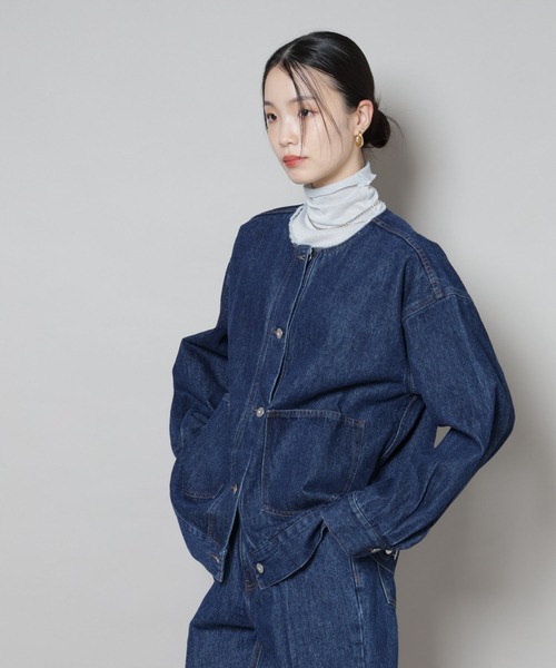 NANO universe（ナノユニバース）の「ノーカラーデニムジャケット（デニムジャケット・レディース・ライトブルー/ダークネイビー/ネイビー・FREE）」の17枚目の写真