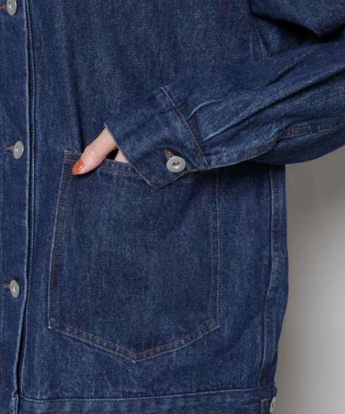 NANO universe（ナノユニバース）の「ノーカラーデニムジャケット（デニムジャケット・レディース・ライトブルー/ダークネイビー/ネイビー・FREE）」の6枚目の写真
