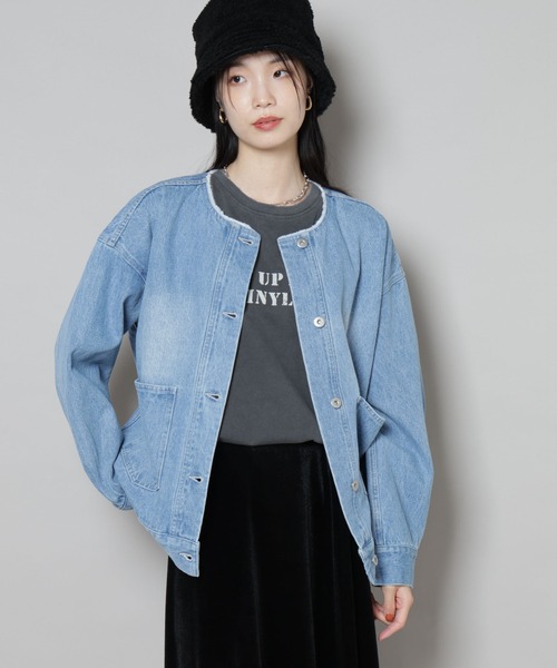 【新品未使用】UNMINOU アンミヌ　ノーカラーデニムジャケット(BLUE) ノーカラーデニムジャケット（デニムジャケット）｜NANO