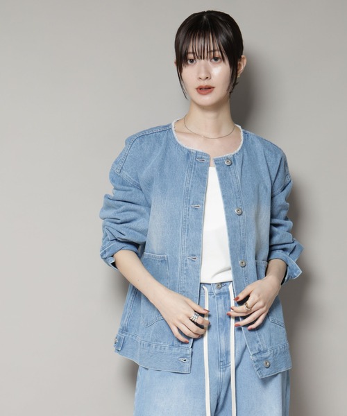 【新品未使用】UNMINOU アンミヌ　ノーカラーデニムジャケット(BLUE) ノーカラーデニムジャケット（デニムジャケット）｜NANO