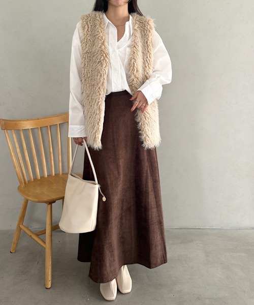 MYMOOD.（マイムード）の「ベロアロングスカート（スカート・レディース・ベージュ/ブラウン/ブラック・FREE）」の5枚目の写真