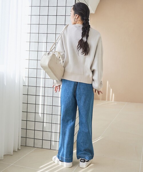 DISCUS ATHLETIC（ディスカス　アスレチック）の「【WEB限定・DISCUS（ディスカス）】 カレッジロゴジャガードニット①（ニット/セーター・レディース・ライトブルー/オフホワイト・M/L）」の6枚目の写真