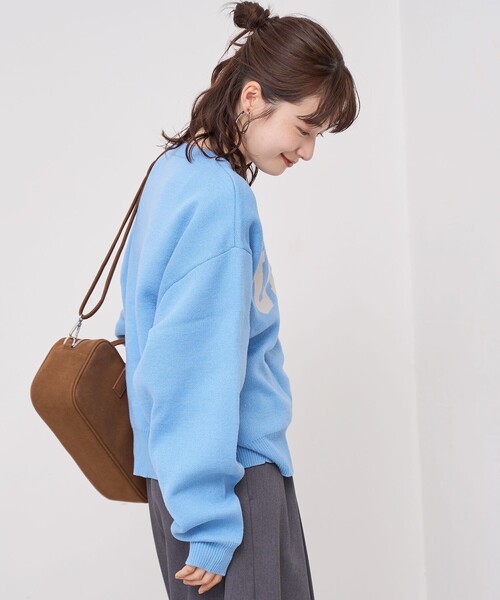 DISCUS ATHLETIC（ディスカス　アスレチック）の「【WEB限定・DISCUS（ディスカス）】 カレッジロゴジャガードニット①（ニット/セーター・レディース・ライトブルー/オフホワイト・M/L）」の12枚目の写真